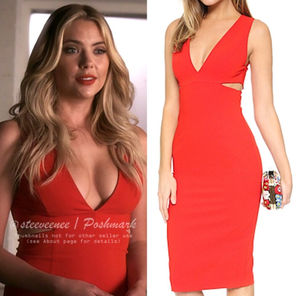 Alice + Olivia Riki Fitted Dress With Waist Cutout ASO Hanna Marin